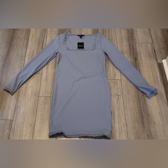 Forever 21 Periwinkle Ribbed Knit Square Neck Pullover Dress L HOCO Lagenlook - Picture 4 of 12